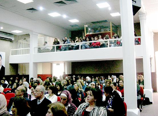38 Hariri school.jpg - Even though it is Saturday at lunch, a full crowd of student and faculty listen to Dr Deans present Consciousness-Based Education at the Hariri School within the American University at Beirut.